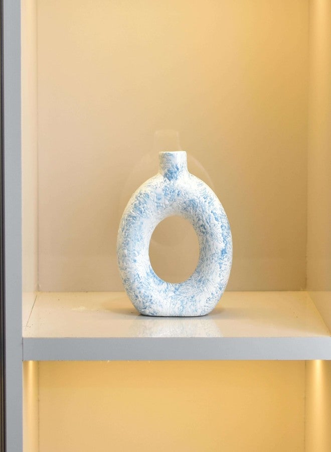 DECORIQUE Ceramic Donut Vase, Pampas Grass Round Shaped Flower Vase, Home & Office Decor Centrepiece for Table - 6 Inch - Image 1